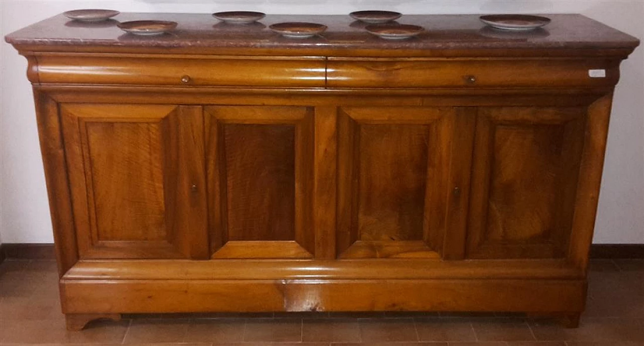 Credenza in ciliegio a quattro ante con piano in marmo, metà '800 1