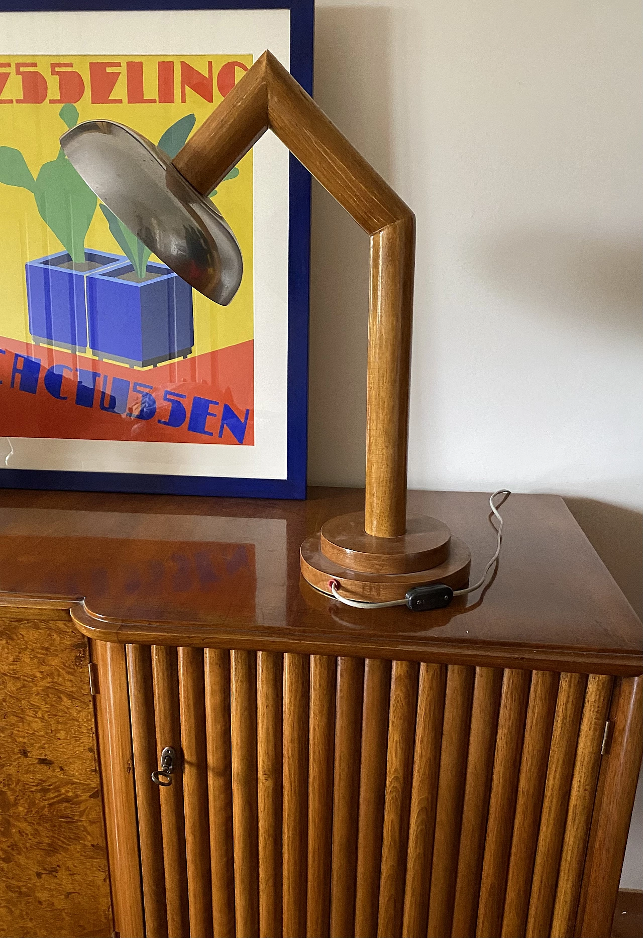 Lampada da tavolo in legno e alluminio, anni '40 2