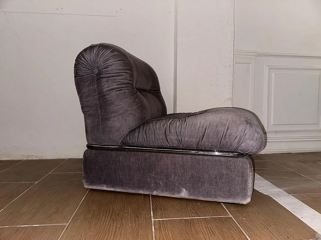 Armchair in grey velvet, 1970s 1