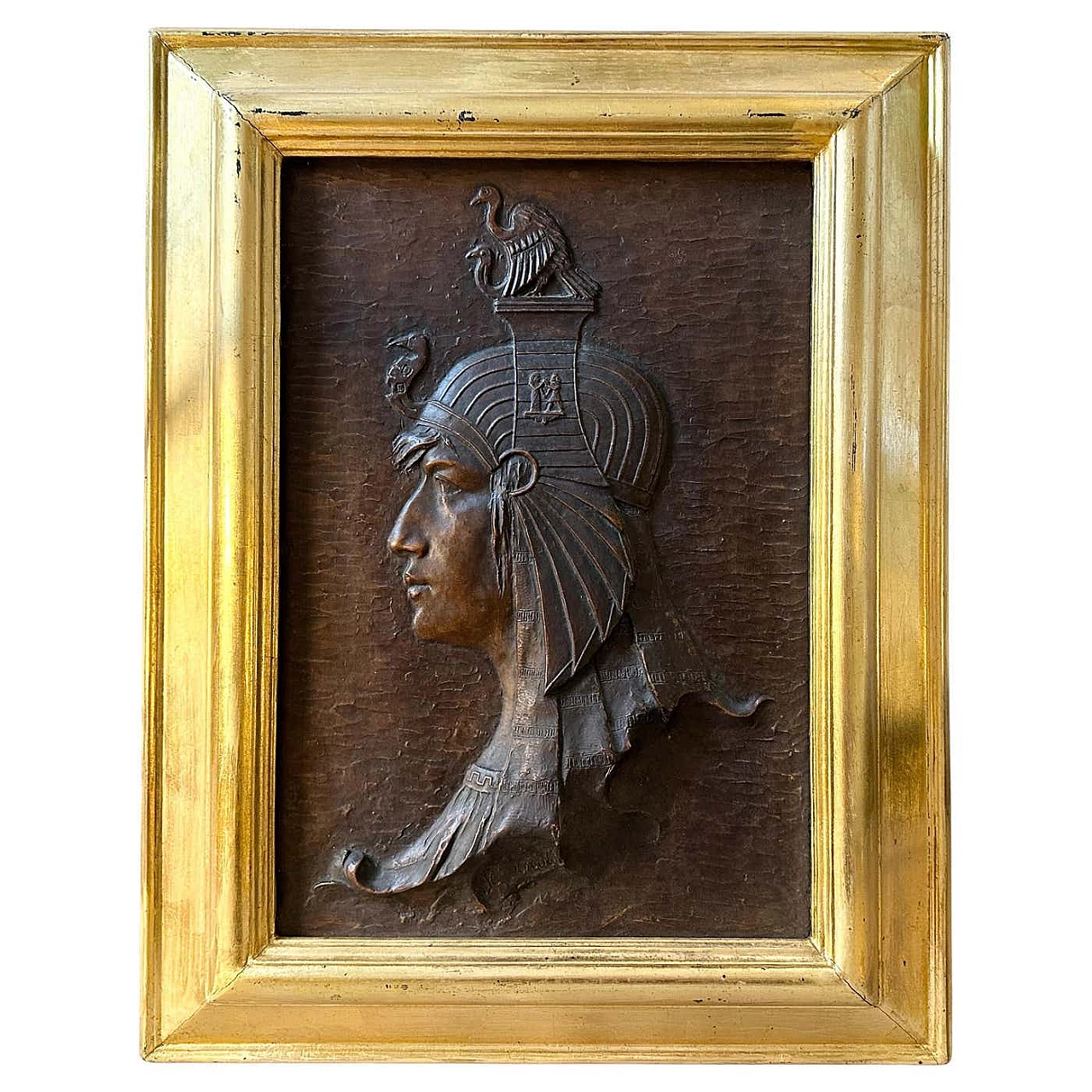 Art Deco plaster bas-relief with gilded wooden frame, 1930s 1