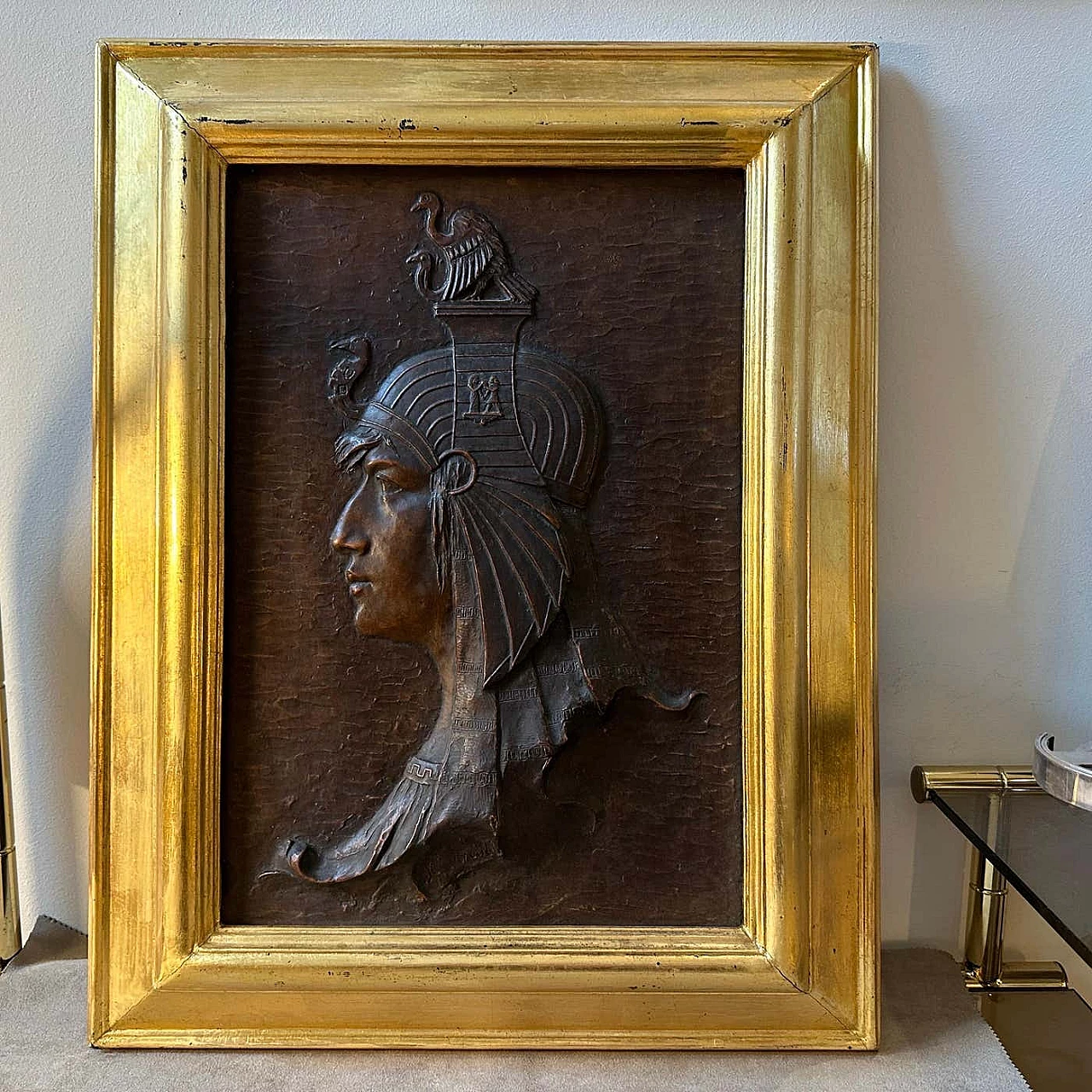 Art Deco plaster bas-relief with gilded wooden frame, 1930s 4