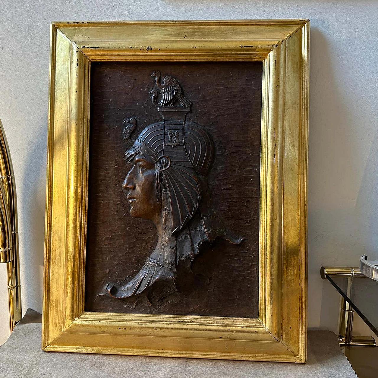 Art Deco plaster bas-relief with gilded wooden frame, 1930s 7