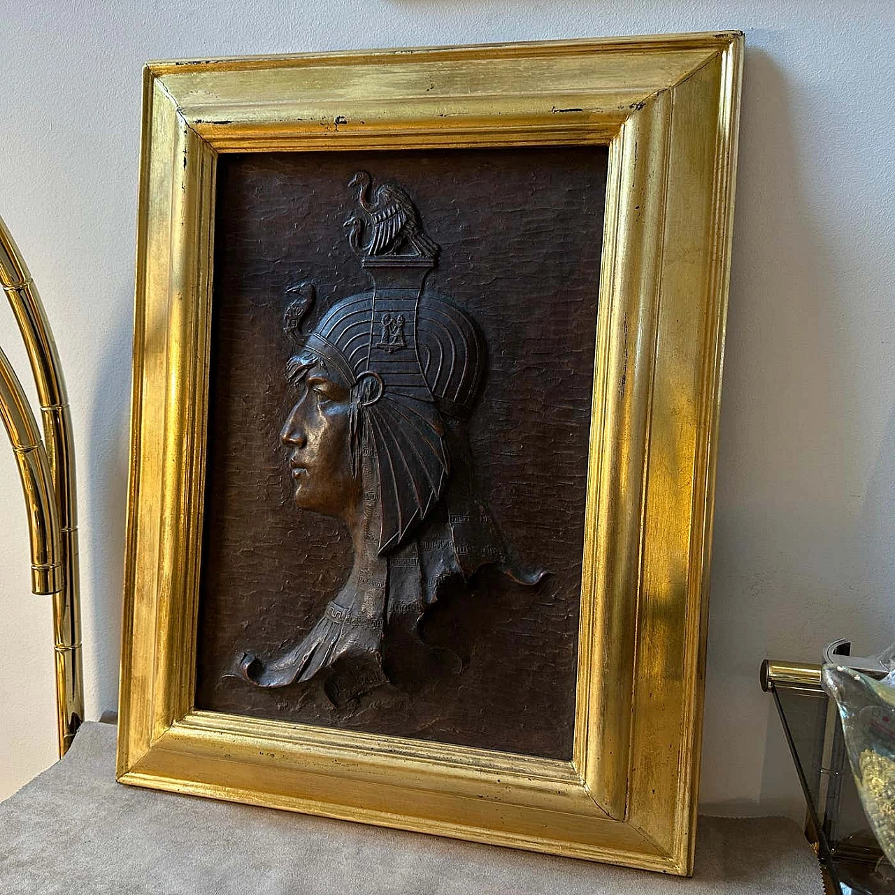 Art Deco plaster bas-relief with gilded wooden frame, 1930s 12