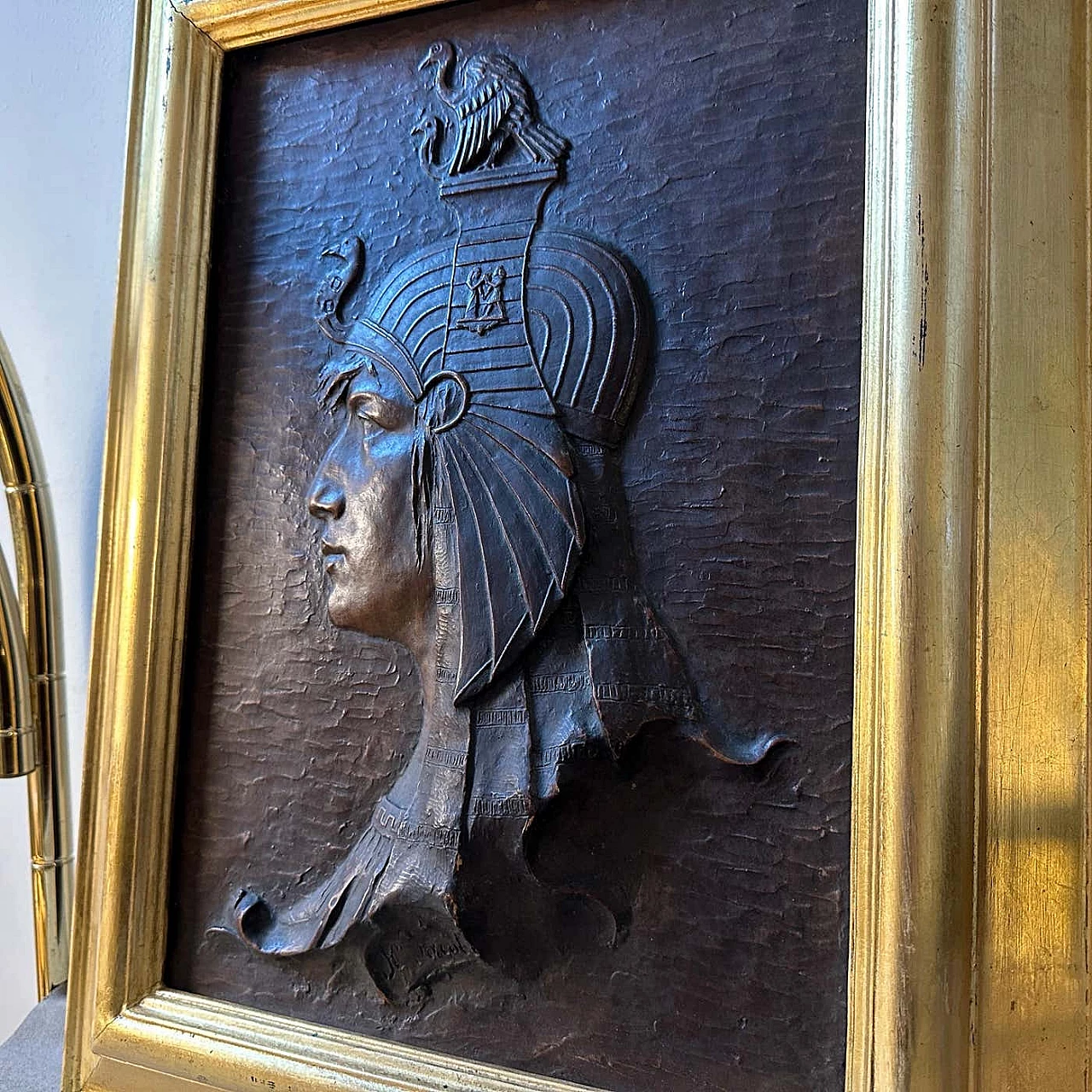 Art Deco plaster bas-relief with gilded wooden frame, 1930s 16