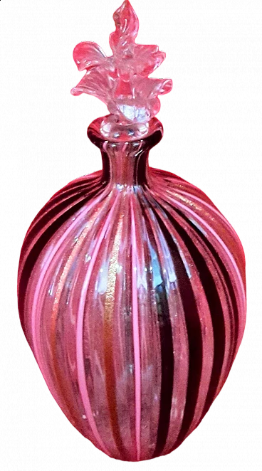 Bottiglia in vetro soffiato di Murano trasparente, rosa e nero