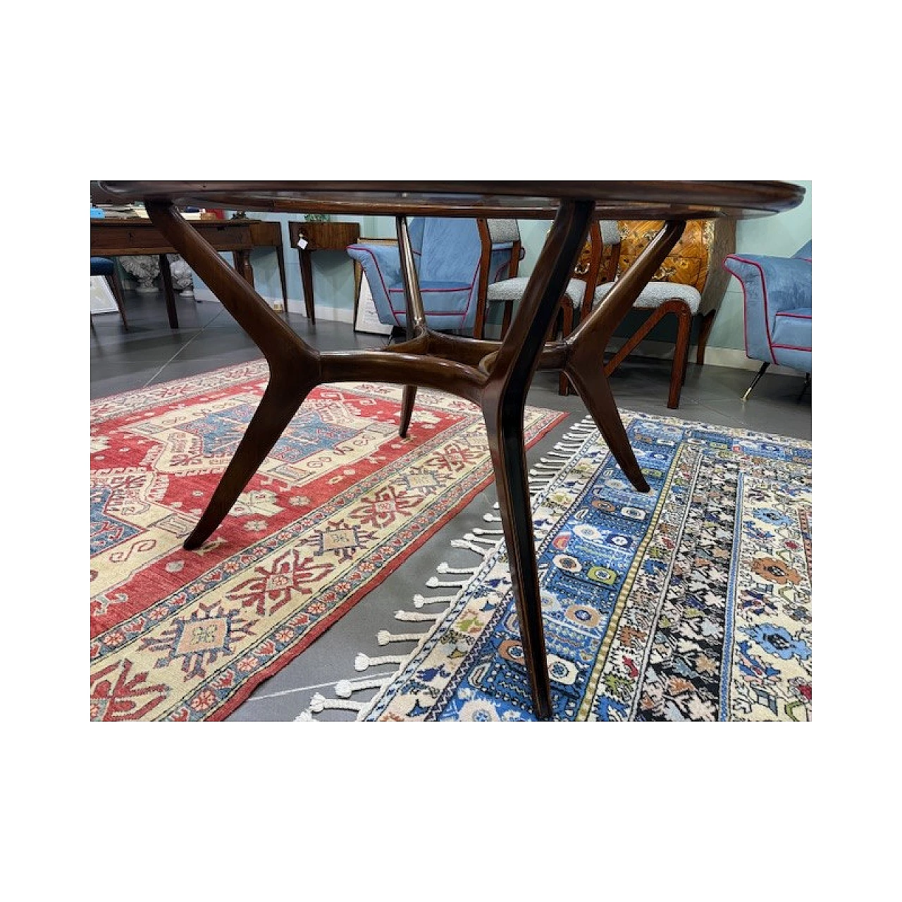 Solid mahogany round table with glass top, 1950s 3