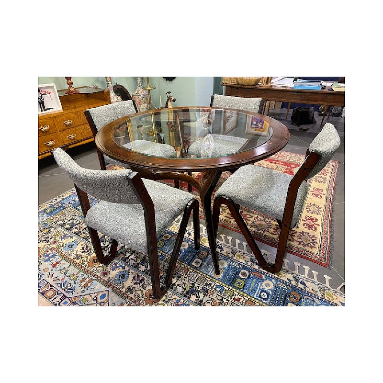 Solid mahogany round table with glass top, 1950s 6