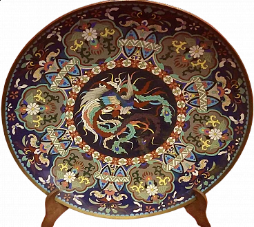 Piatto decorativo giapponese in cloisonné, fine '800