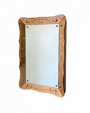 Mirror with flowers engraved in the frame by Crystal Art, 1960s
