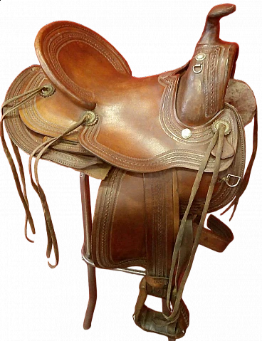 Blue River leather saddle by Billy Cook, early 20th century