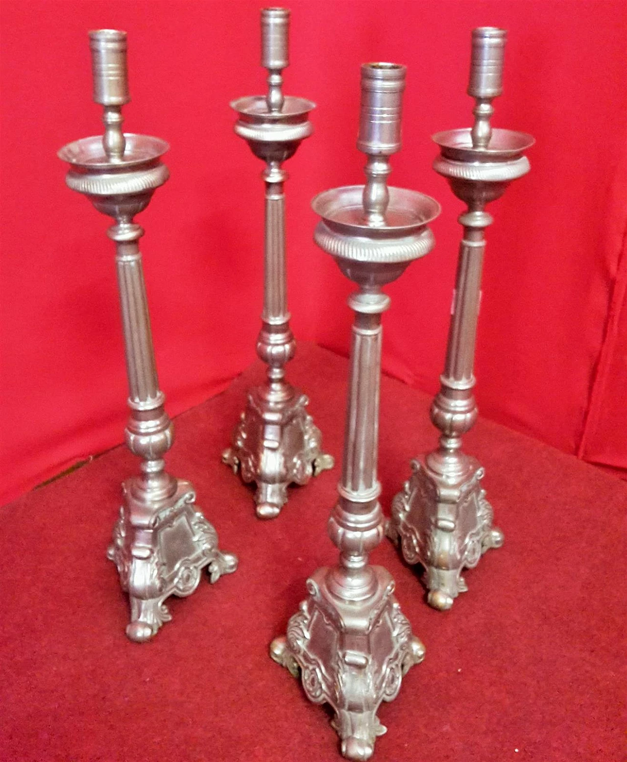 4 Candle holders in silver bronze, second half of the 19th century 1