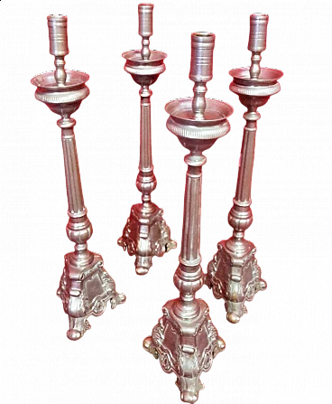 4 Candle holders in silver bronze, second half of the 19th century