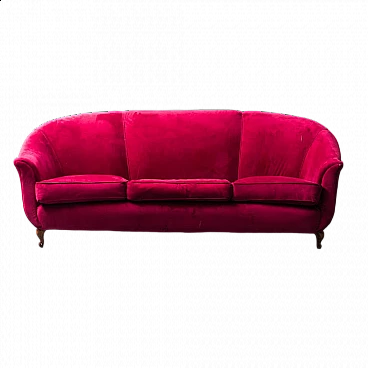 3-Seater sofa in red velvet, 1950s