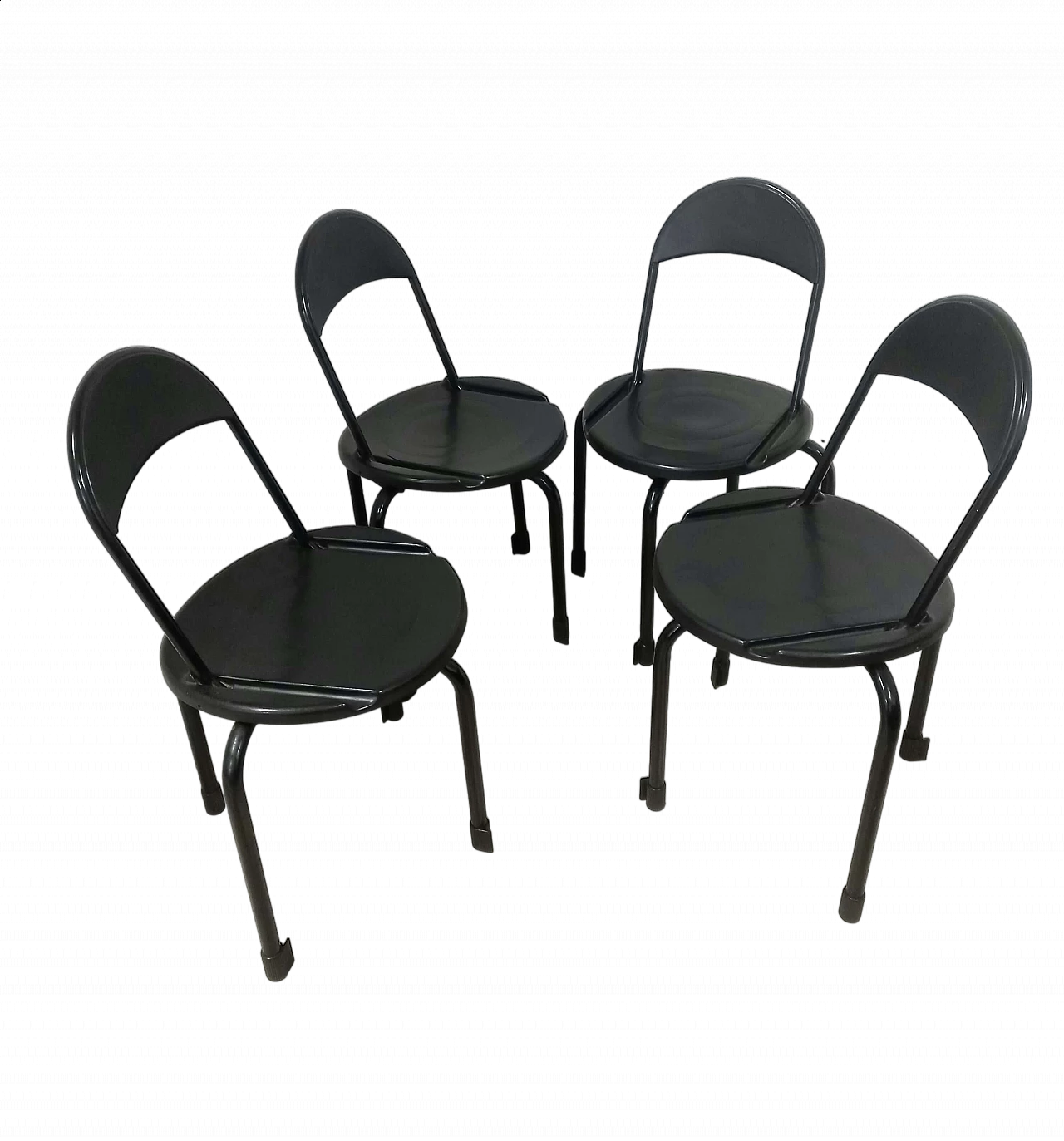 4 Black Clam folding chairs by Lucci & Orlandini for Lamm, 1980s 6