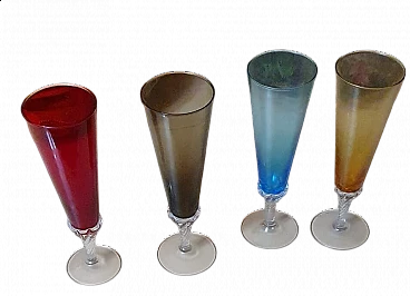 4 Bicchieri da spumante in vetro multicolor, anni '60
