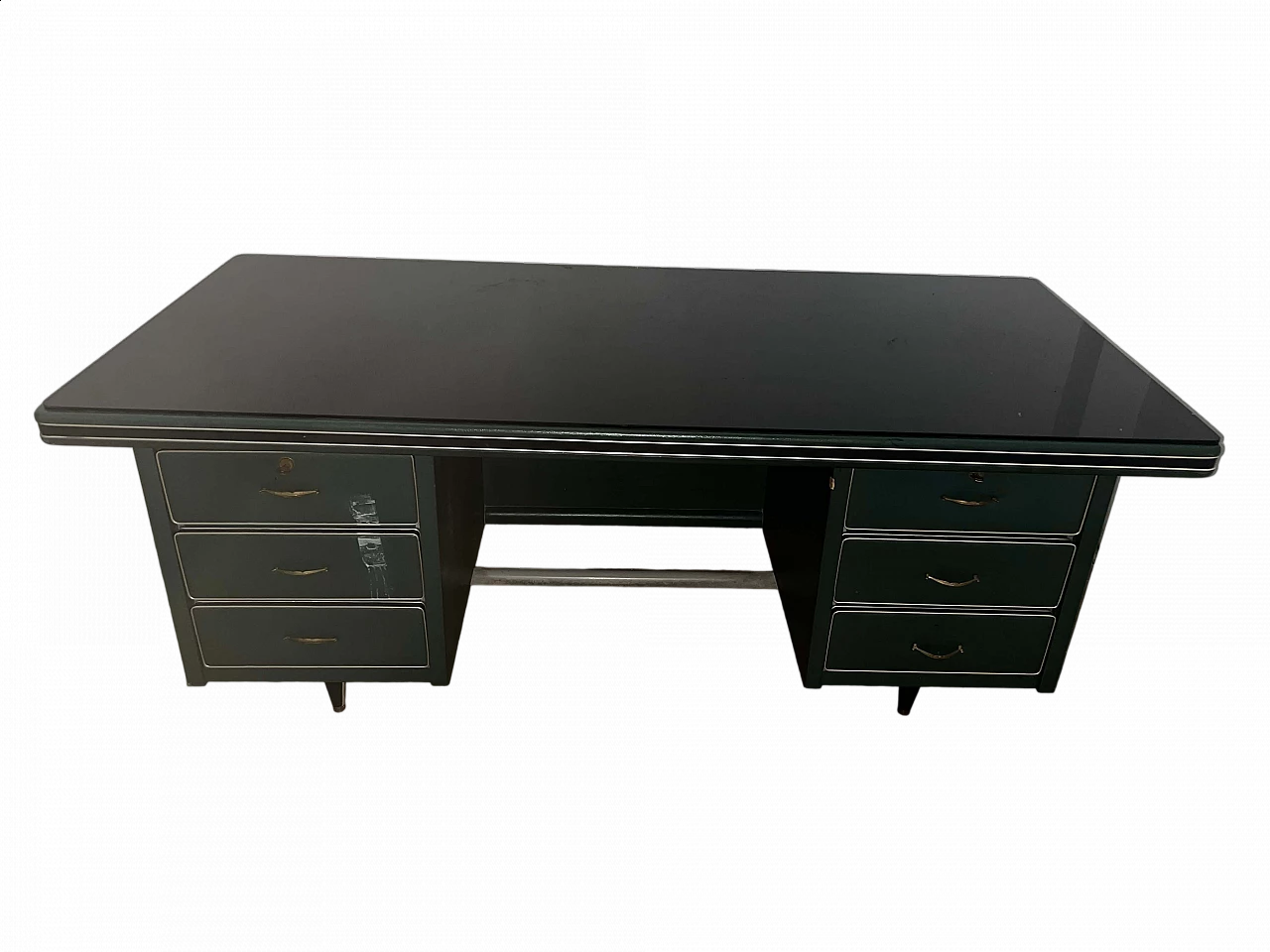 Desk in green leather by Umberto Mascagni, 1950s 16