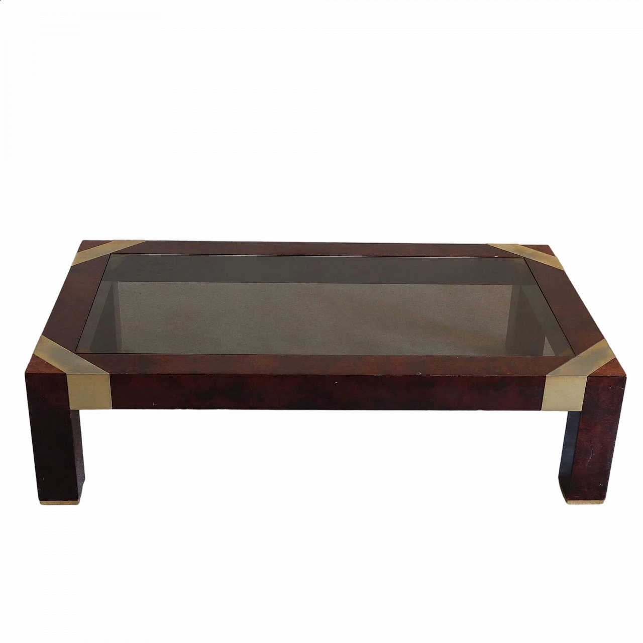 Coffee table in briarwood and brass by Jean Claude Mahey, 1970s 6