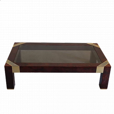 Coffee table in briarwood and brass by Jean Claude Mahey, 1970s