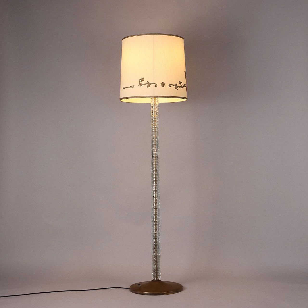 Floor Lamp in blown glass and brass, 1940s 1