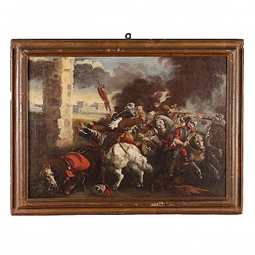 Battle scene, oil on canvas, 18th century