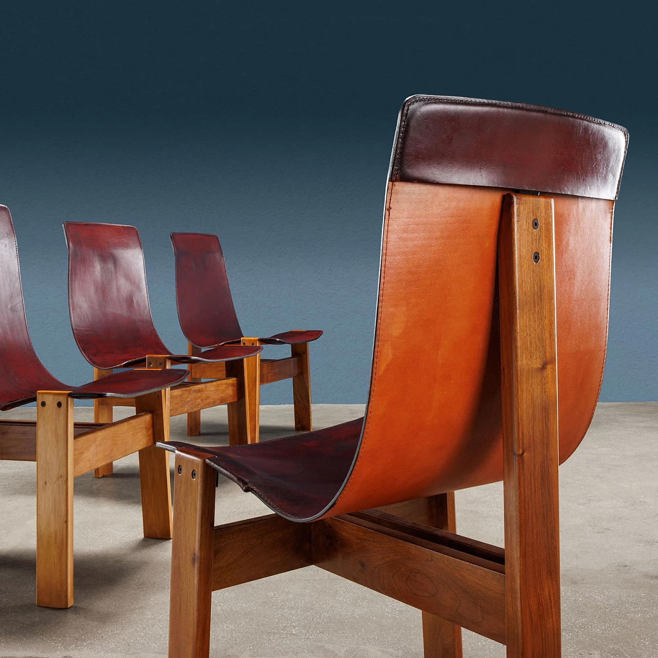 6 Tre 3 chairs in wood and leather by Angelo Mangiarotti for Skipper, 1978 2