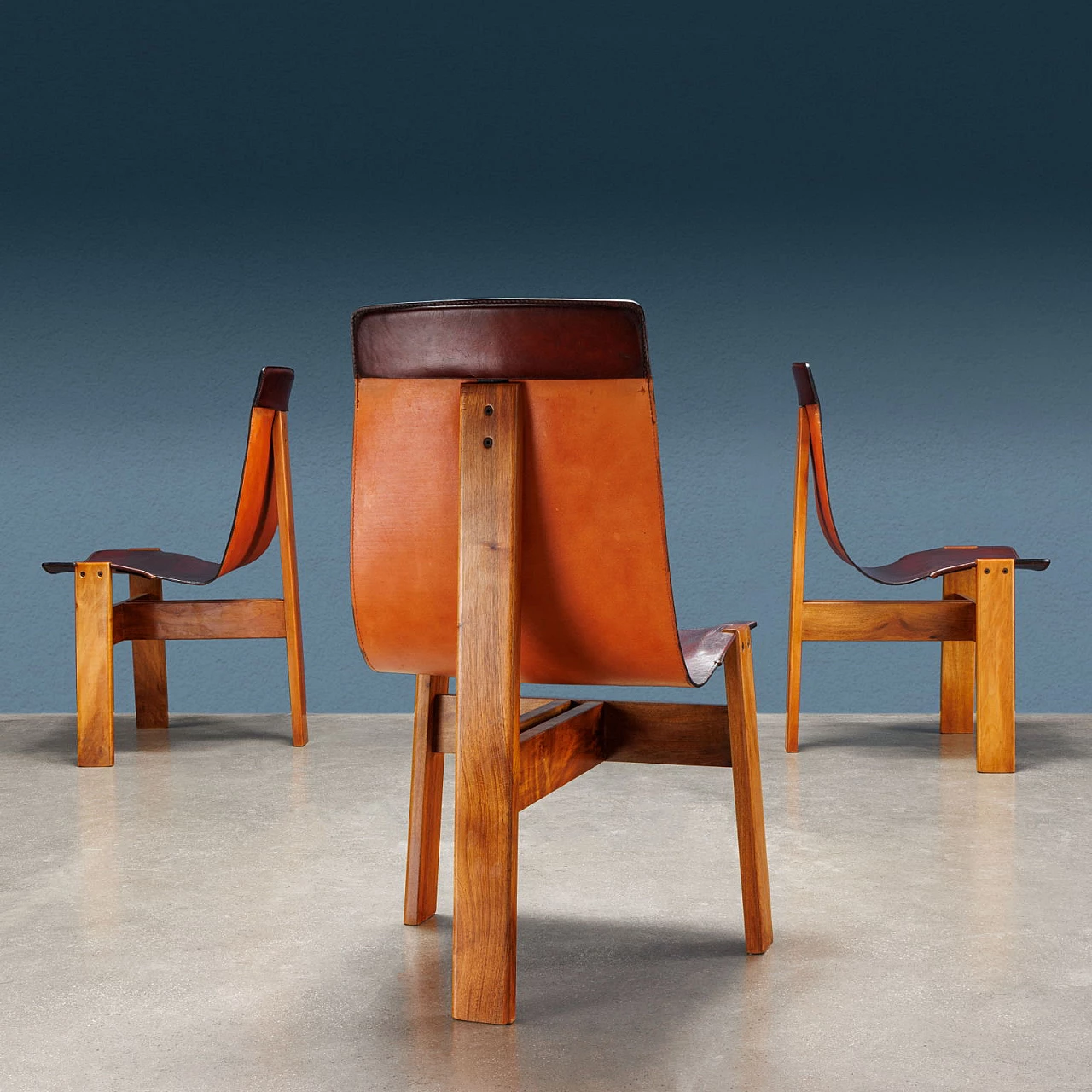 6 Tre 3 chairs in wood and leather by Angelo Mangiarotti for Skipper, 1978 4