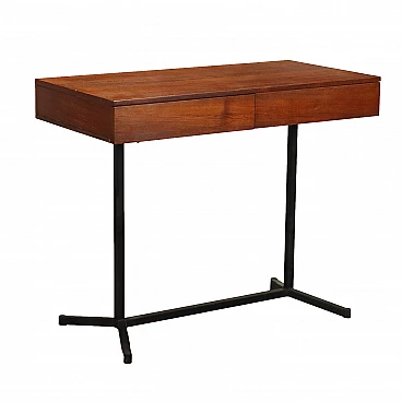 Mahogany veneered wood and enamelled metal desk, 1960s