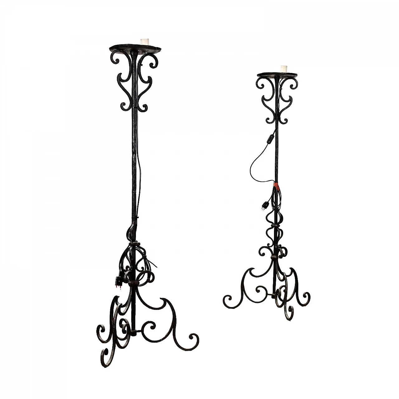 Pair of wrought iron candlesticks, 19th century 1
