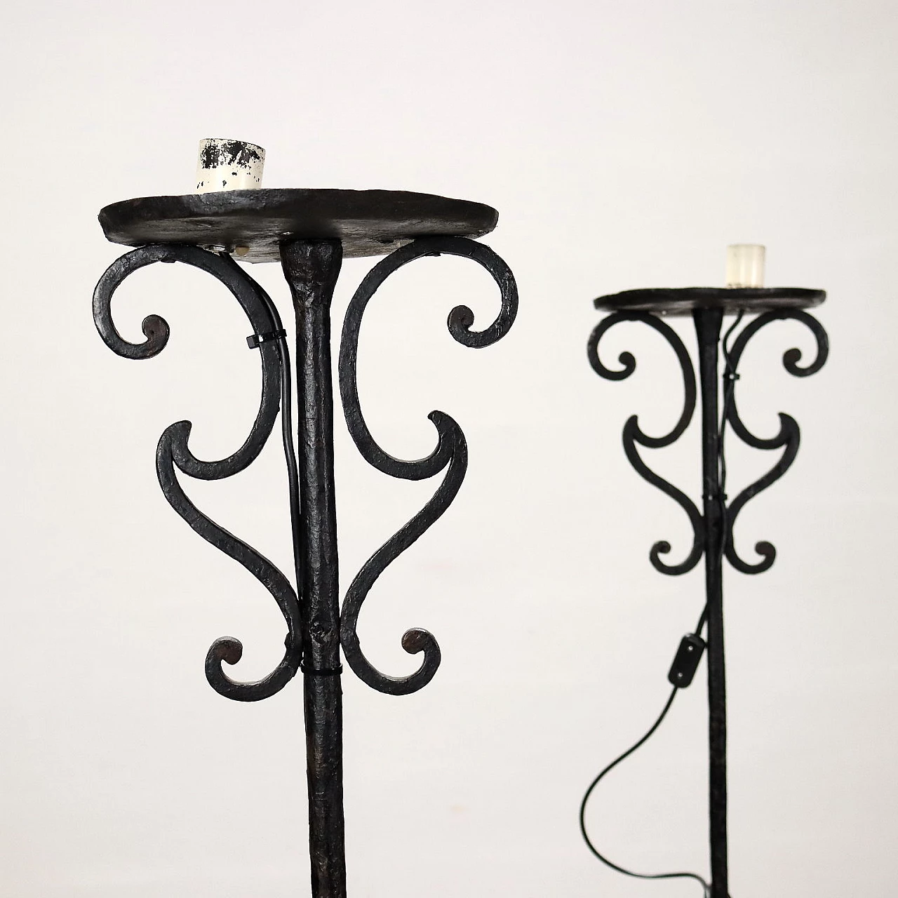 Pair of wrought iron candlesticks, 19th century 3