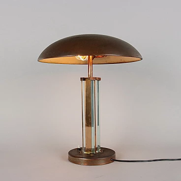 Lampada da tavolo in rame e vetro, anni '50