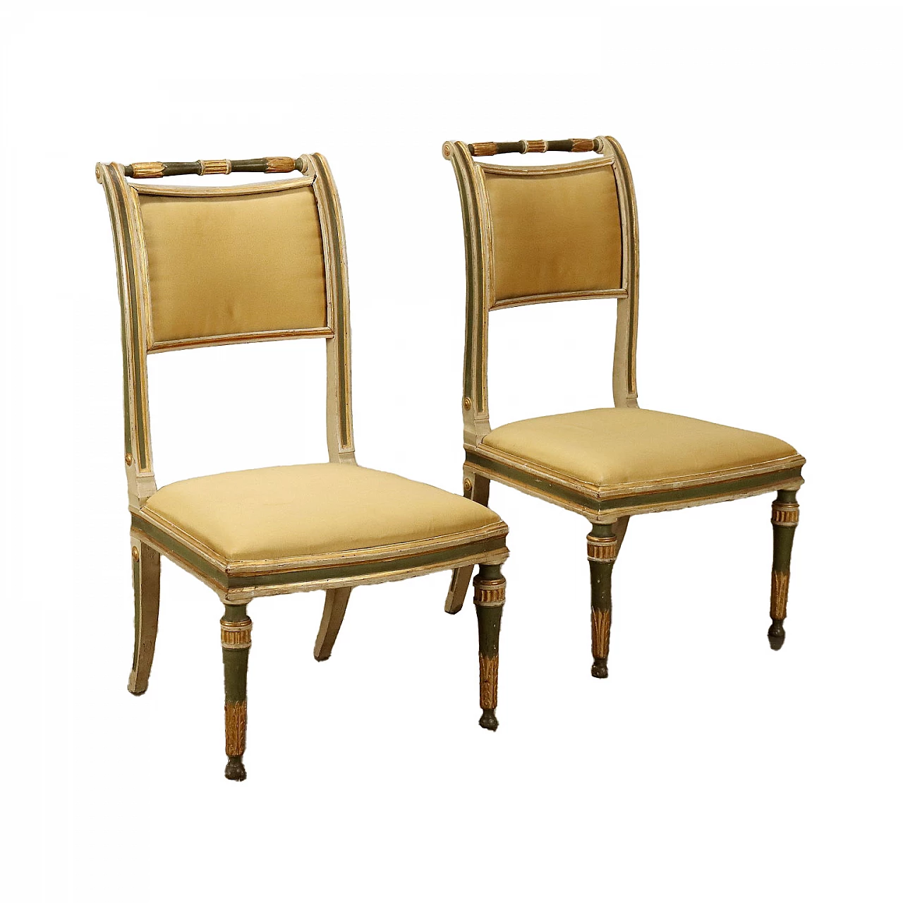 Coppia di sedie Impero in legno laccato e dorato, '800 1