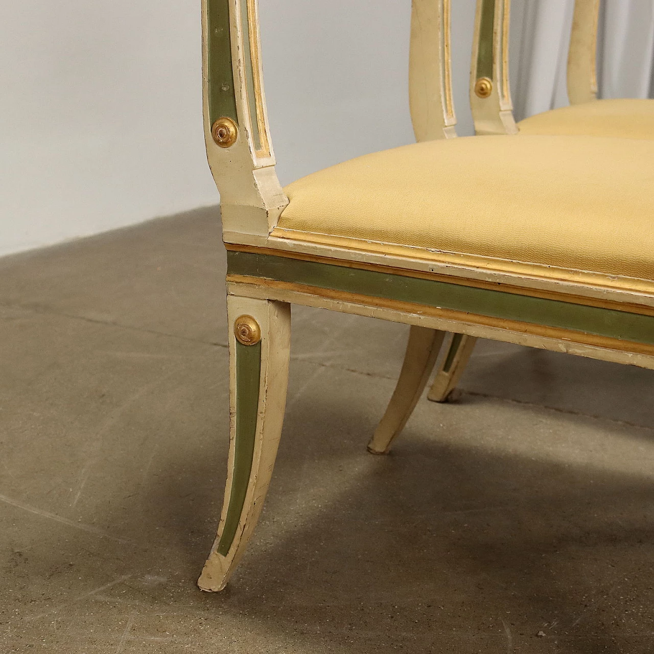 Coppia di sedie Impero in legno laccato e dorato, '800 7