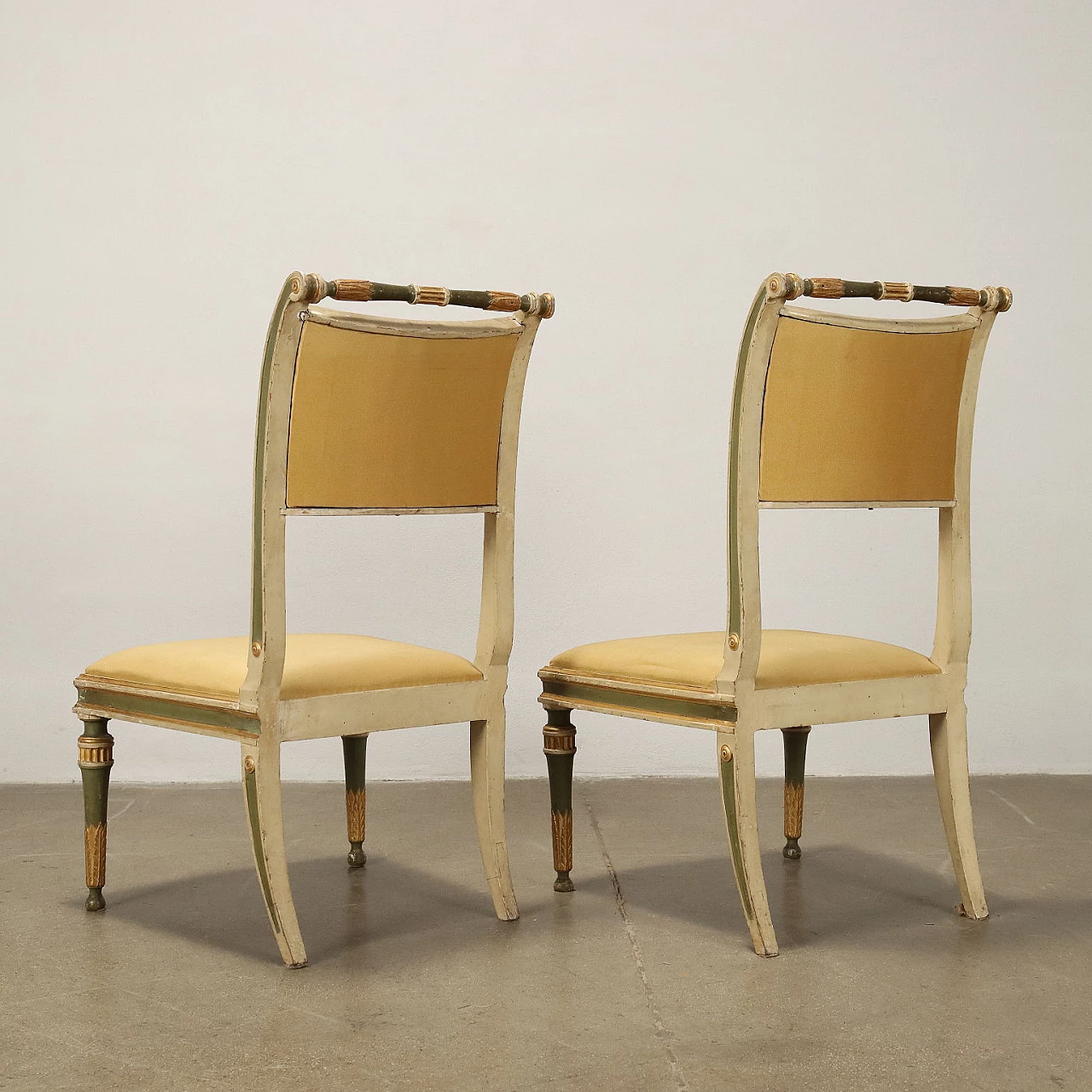Coppia di sedie Impero in legno laccato e dorato, '800 10