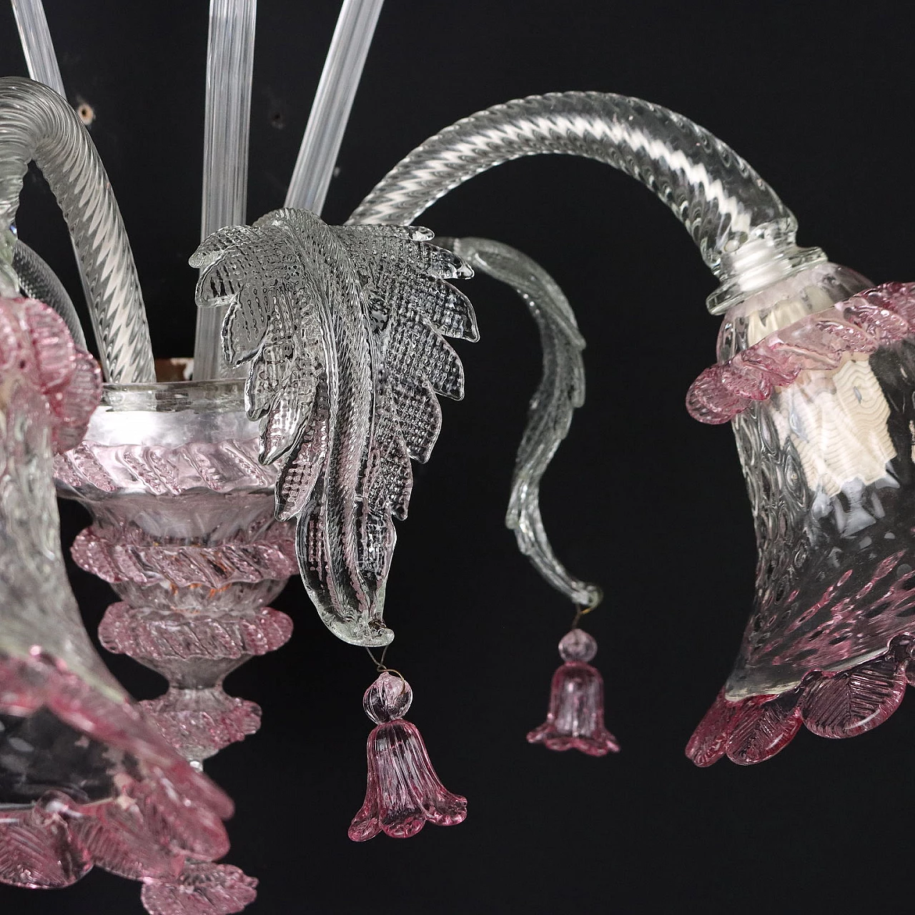 Two-light transparent and pink Murano glass wall lamp 5