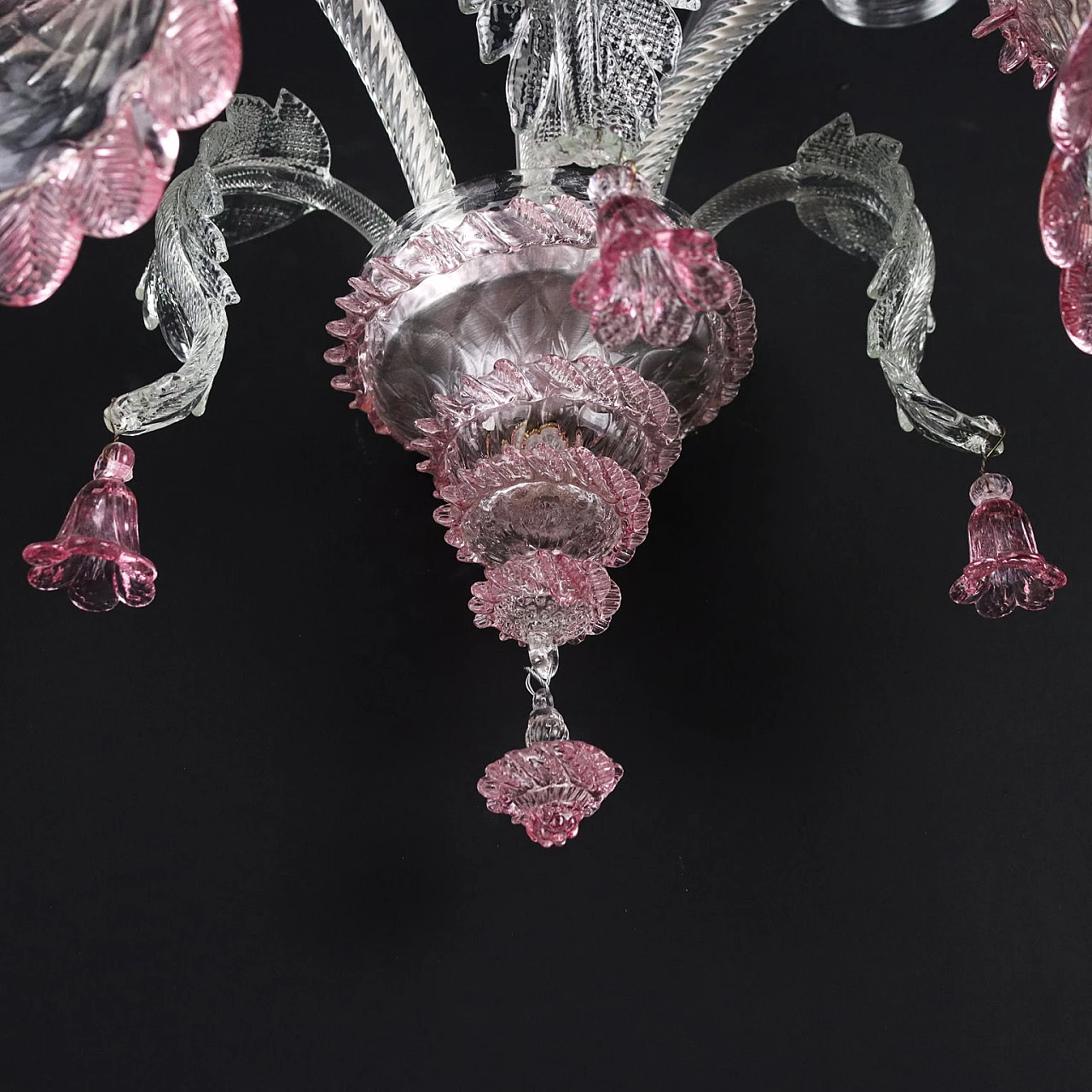 Applique a due luci in vetro di Murano trasparente e rosa 7