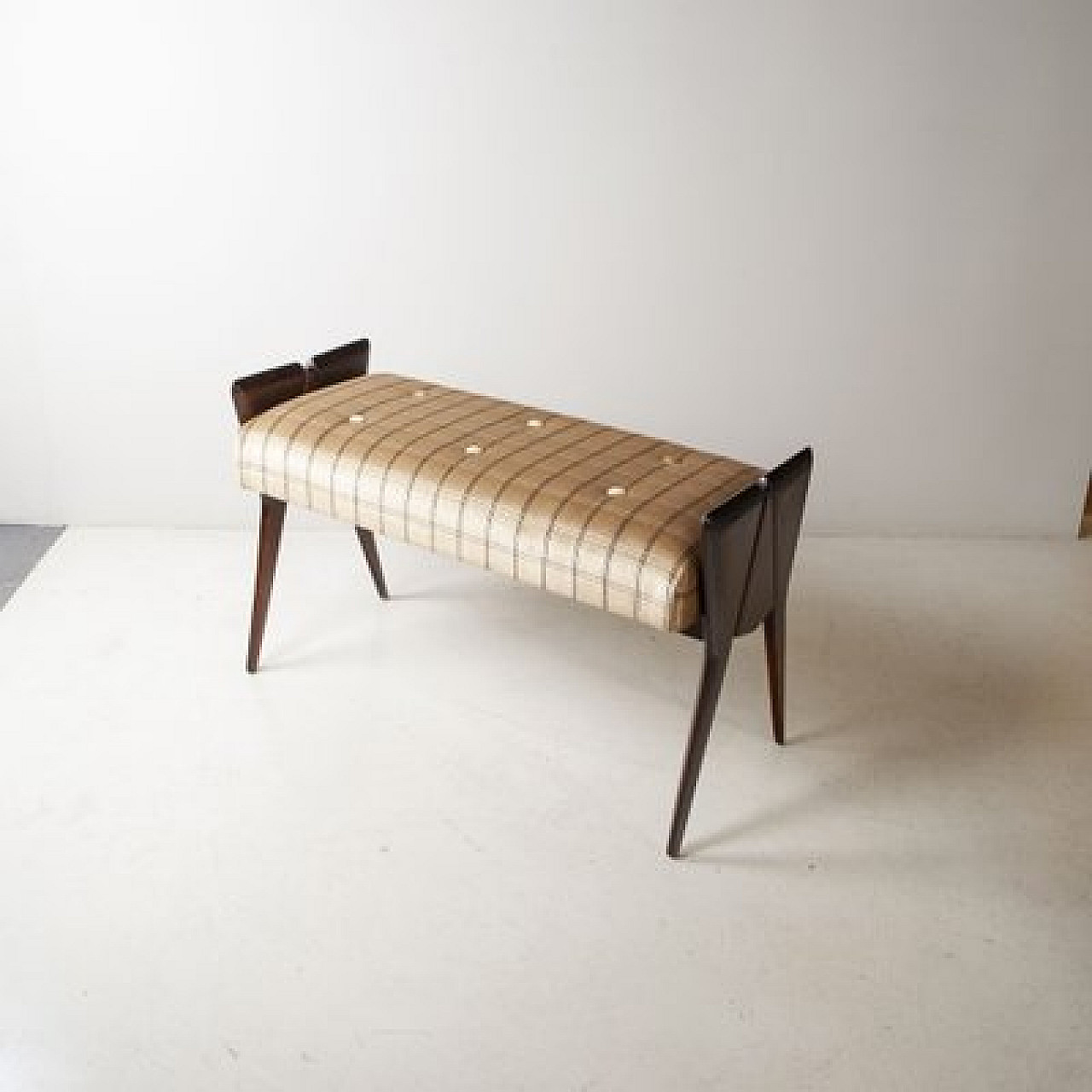 Bench in walnut with velvet seat in the style of Ico Parisi, 1950s 3