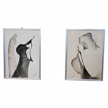 Stefano Colombo, Coppia dipinti astratti, tempera su carta, anni '70