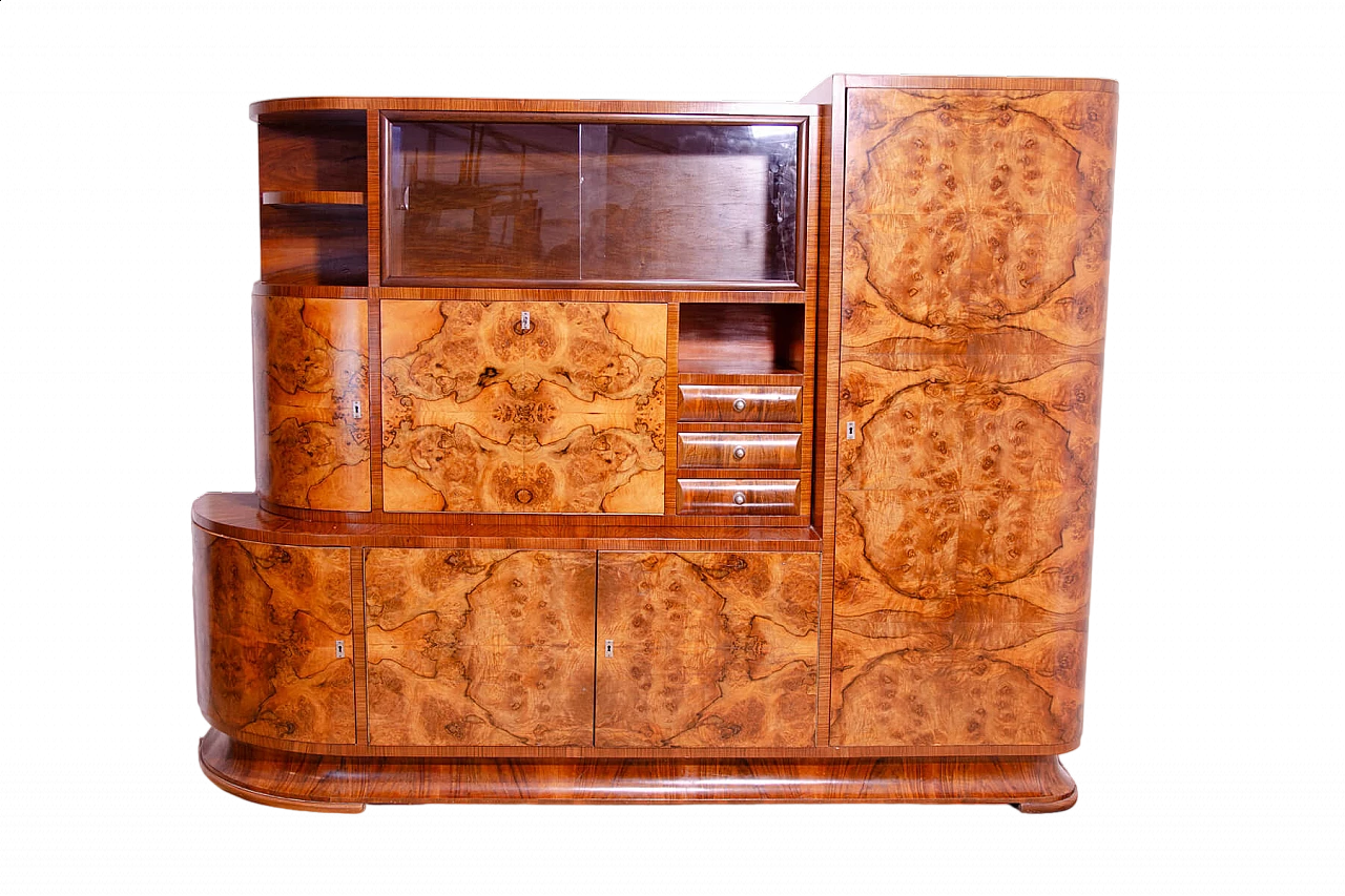 Credenza Art Déco cecoslovacca in noce e vetro, anni '30 26