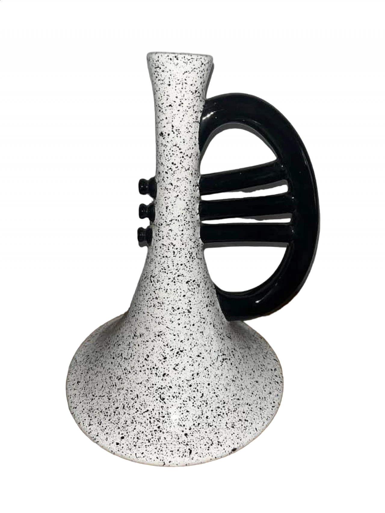 Vaso in ceramica bianca e nera a forma di tromba, anni '50 10