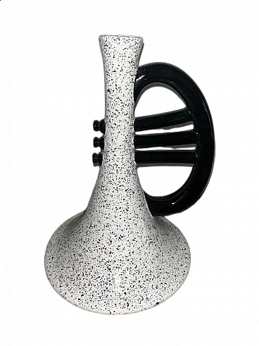 Black and white ceramic trumpet vase, 1950s