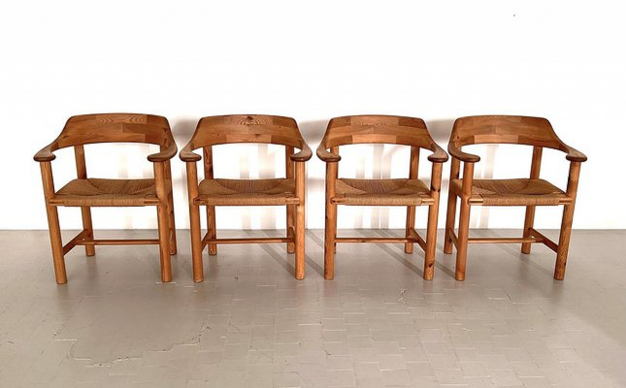 4 Chairs in pinewood and paper cord by Rainer Daumiller, 1970s 1