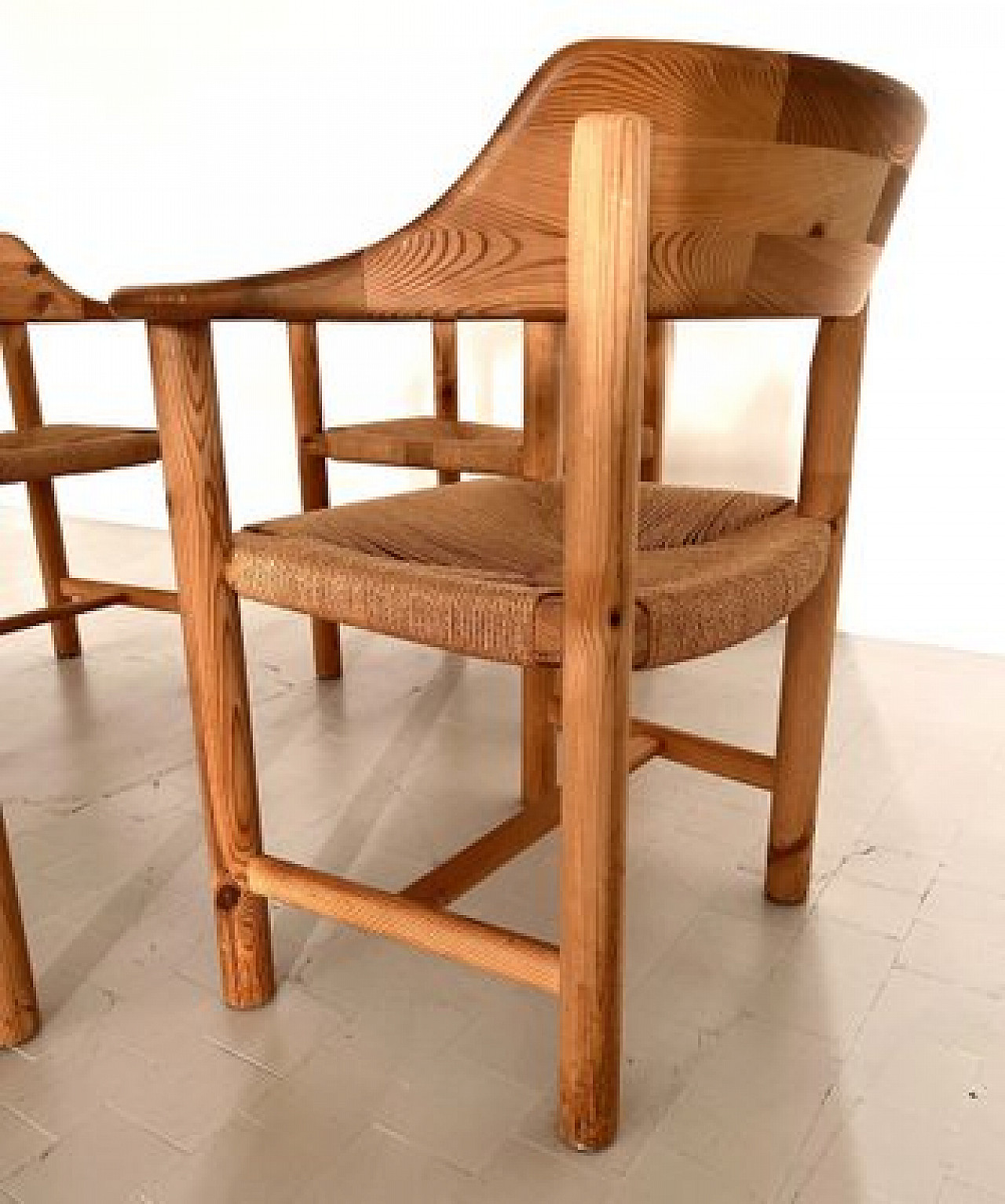 4 Chairs in pinewood and paper cord by Rainer Daumiller, 1970s 5