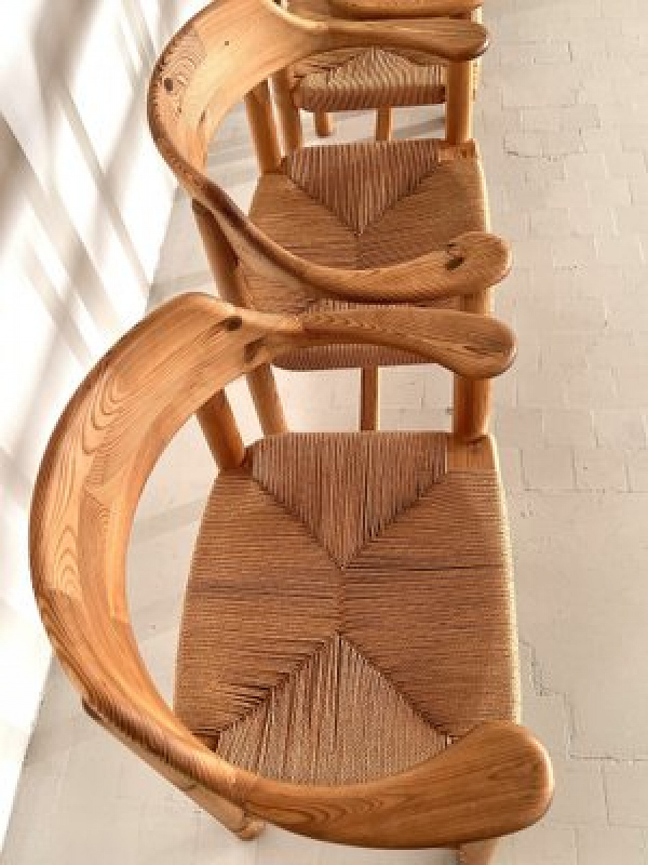 4 Chairs in pinewood and paper cord by Rainer Daumiller, 1970s 10
