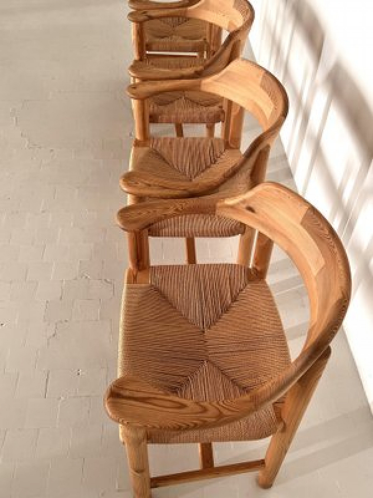 4 Chairs in pinewood and paper cord by Rainer Daumiller, 1970s 11