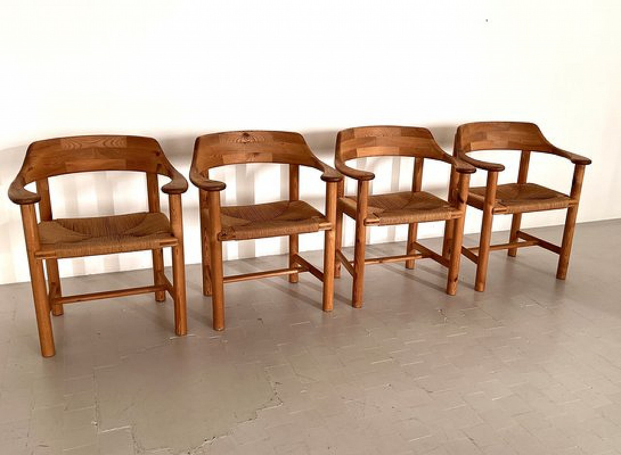 4 Chairs in pinewood and paper cord by Rainer Daumiller, 1970s 14