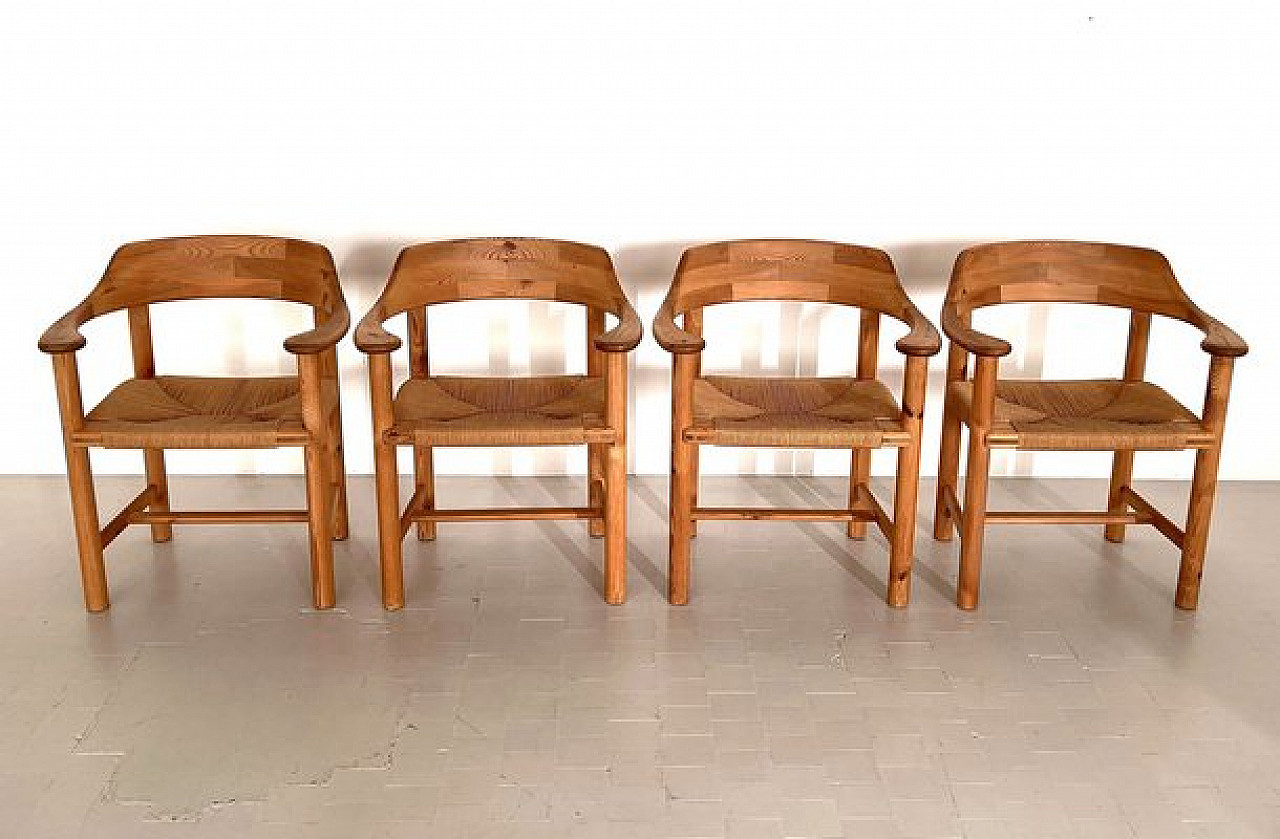 4 Chairs in pinewood and paper cord by Rainer Daumiller, 1970s 15