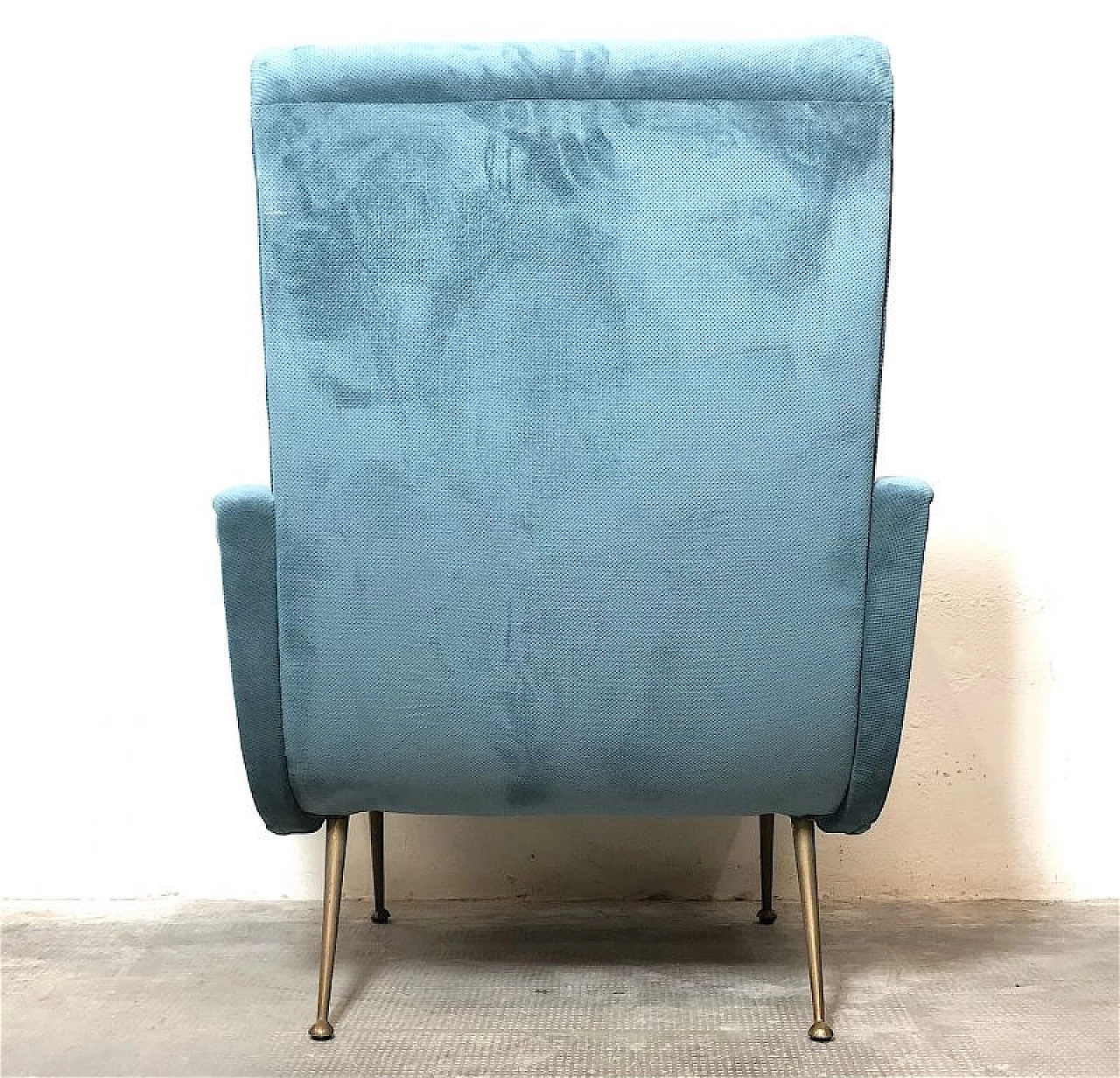 Brass and blue velvet Lady armchair by Marco Zanuso, 1950s 7