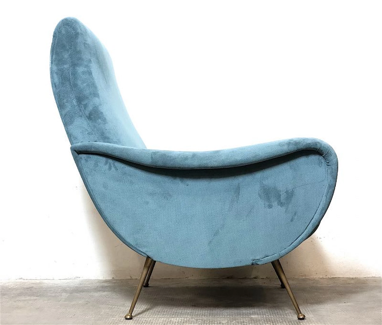 Brass and blue velvet Lady armchair by Marco Zanuso, 1950s 8