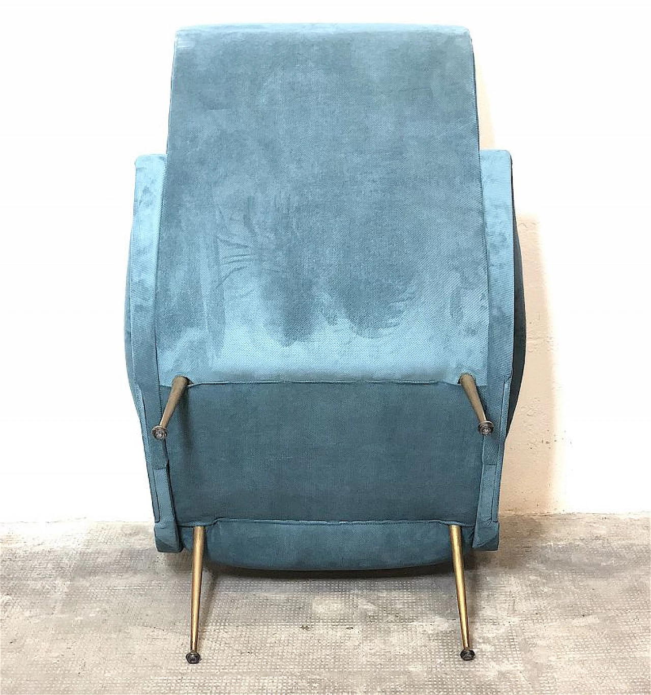 Brass and blue velvet Lady armchair by Marco Zanuso, 1950s 11