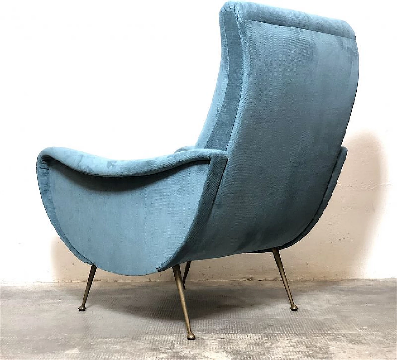 Brass and blue velvet Lady armchair by Marco Zanuso, 1950s 12
